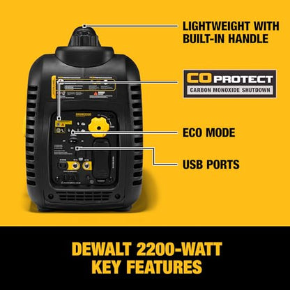DeWalt 2,500 Starting Watt Portable Inverter Generator, Gas Powered, CO Protect Carbon Monoxide Detection, 8 Hour Runtime, Quiet Operation, Home Backup RV Camping Jobsite, 49 State - style: 2,500 Starting Watts