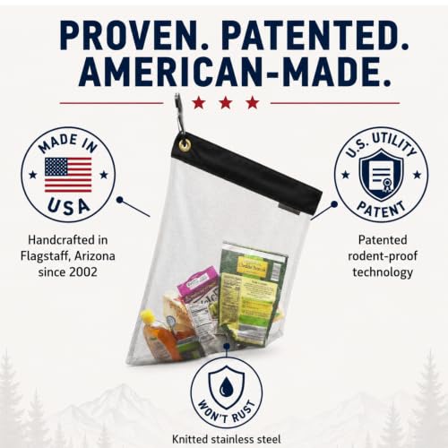 Ultralight Critter Protection Kit- Rodent Proof Stainless Steel Bag for Backpacking - Bear Bag Food Storage for Camping with Coghlans Odor Proof & Waterproof Liner, Survival Utility Rope & Carabiner - size: Medium