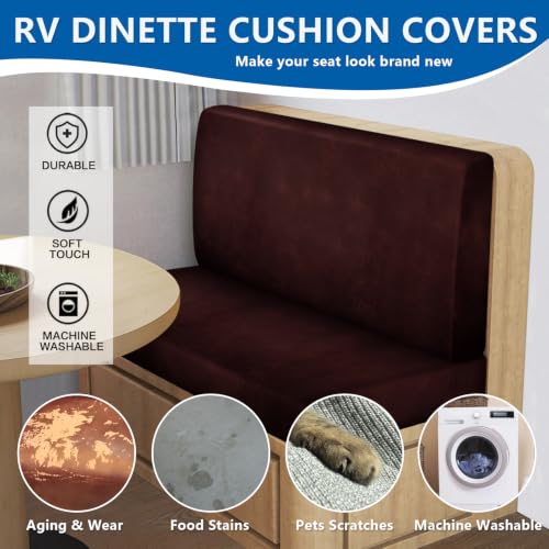 ANARACHON Leather Look RV Dinette Cushion Covers, Stretchable Camper Couch Cushion Covers Washable RV Bench Seat Cover for Travel Trailer Couch (2 Backrest Cover & 2 Bench Cover, 02 Red) - color: 02 Red, size: 2 Sets