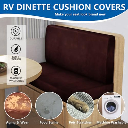 ANARACHON Leather Look RV Dinette Cushion Covers, Stretchable Camper Couch Cushion Covers Washable RV Bench Seat Cover for Travel Trailer Couch (1 Backrest Cover & 1 Bench Cover, 02 Red) - color: 02 Red, size: 1 Set
