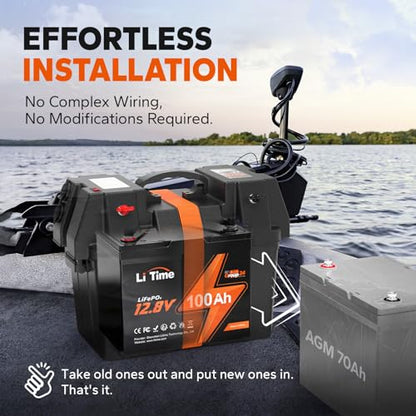 LiTime 12V 100Ah RV Lithium Battery,Group 24 Rechargeable LiFePO4 Battery with Up to 15000 Cycles, 1.28kWh and Higher Energy Density, Perfect for Trolling Motors, Boat, Marine, Solar etc. - size: 100Ah (Group 24)