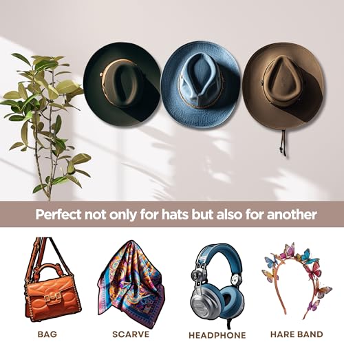 3 Inch Adhesive Hat Hooks for Wall(10-Pack), Cowboy Hat Rack, Strong Hold Hat Hangers, No Drilling, Hat Holder Organizer for Walt, Door, Closet