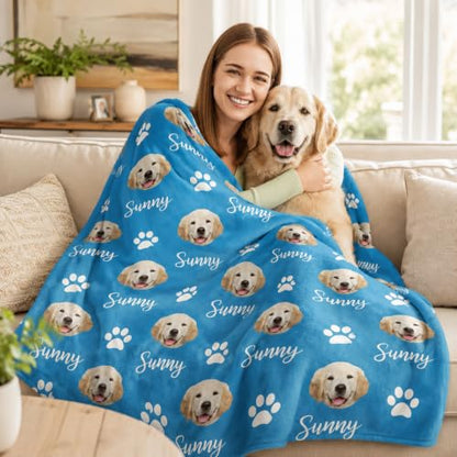 Personalized Dog Blanket, Customized Pet Blankets with Name Picture, Throw Blanket for Small Medium Large Dog Puppy Cat - color: B-blue