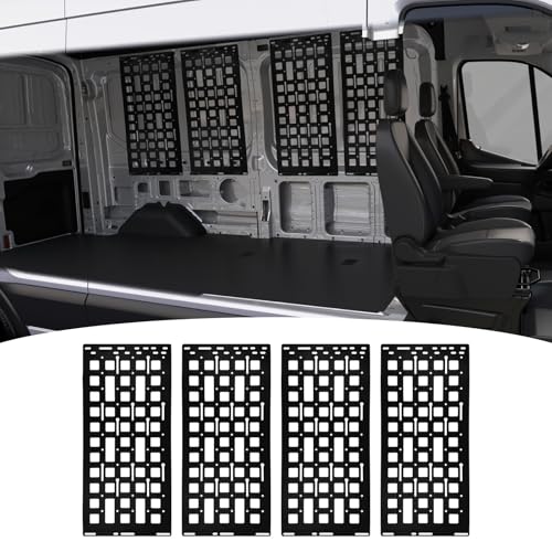 4PCS Side Molle Panel Compatible with 2015-2025 Ford Transit Cargo Van Mid/High Roof Heavy Duty Van Shelving Storage Molle Panel Organizer for 2024 Transit Accessories - color: 2015-2025 | Mid/High Roof | Side 4PCS