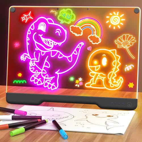 Geokay 16" Rechargeable LED Drawing Board, 9-Color Light Modes, Neon Art Dry Erase Light Up Doodle Glow Pad with Built-in Stand, Sketching Gift Toy for Kids/Girls/Teens, 7 Markers & Tracing Book - color: Black