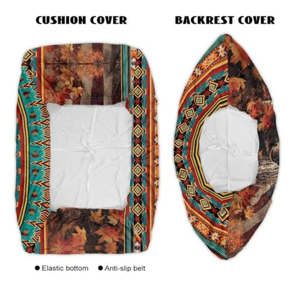 Bear American Flag Maple Leaf Pattern 2 Pieces RV Dinette Cushion Covers,Washable Camper Cushion Slipcovers Flannel Sofa Cushions Slipcovers for Travel Trailer Couch for Dogs and Kids - color: Bear American Flag Maple Leaf