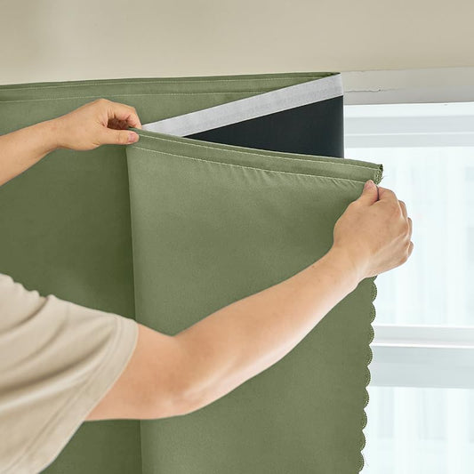 AJAZZ 100% Blackout Self Adhesive Curtains Small Window Short Temporary Black Out Curtains Easy to Install Used for Bedroom Kitchen Window Cover (Sage Green, 35" W x 48" L 1 Panel) - color: Sage Green/ Thickened, size: 35"W x 48"L (Pack of 1)