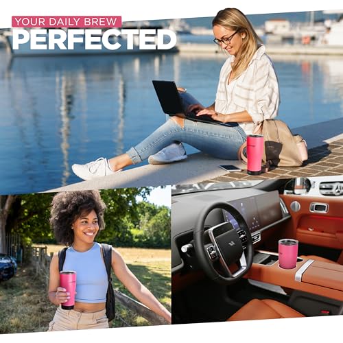 SMRTMUGG X Heated Coffee Mug 19 oz., 8 Hour Battery Life, Self-Heating, Adjustable Temp Controlled, LCD Screen, Includes Cover with Magnetic Slider (Pink) - color: Pink
