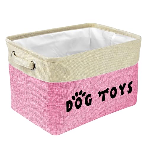 PET ARTIST Dog Toy Basket, Collapsible Dog Toy Bin Box with Comfortable Handles, Large Pet Toy Storage Basket Organizer for Accessories, Toys,Coat & Clothing,Blanket Leash (Pink, M:15"x11"x9") - color: Pink, size: M:15"x11"x9"