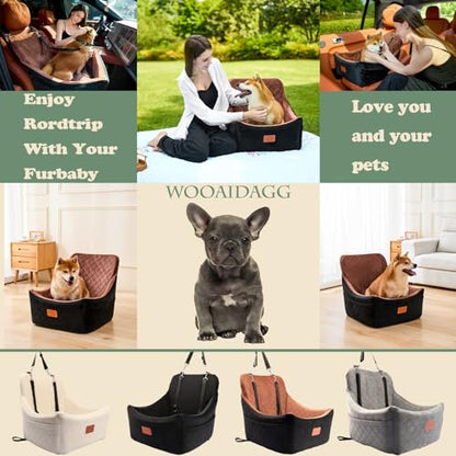 WOOAIDAGG Dog Car Seat for Medium Sized Dog,Pet Travel Car Bed with Seat Belt Channle,Fully Detachable and Washable Car Dog Seat with Adjustable Straps,3 Straps Easy to Install (Black/Brown) - color: Black/Brown