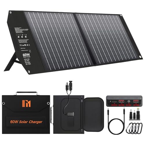 60W Portable Foldable Solar Panels Charger with USB-C USB-A MC4 DC | Fast Charging, USB-C PD3.0, USB-A QC3.0, 18V DC MC4 for Small Power Station Generator, Phone, Power Bank, Camping, RV Trip - size: 60W