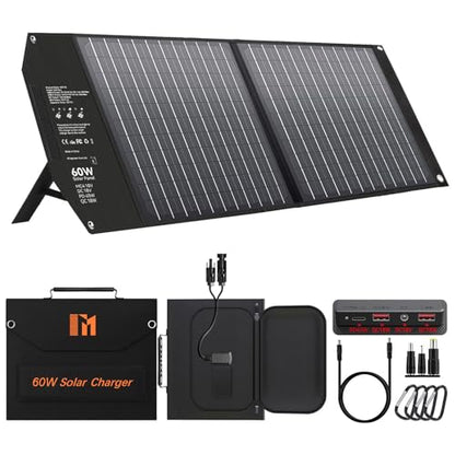 60W Portable Foldable Solar Panels Charger with USB-C USB-A MC4 DC | Fast Charging, USB-C PD3.0, USB-A QC3.0, 18V DC MC4 for Small Power Station Generator, Phone, Power Bank, Camping, RV Trip - size: 60W