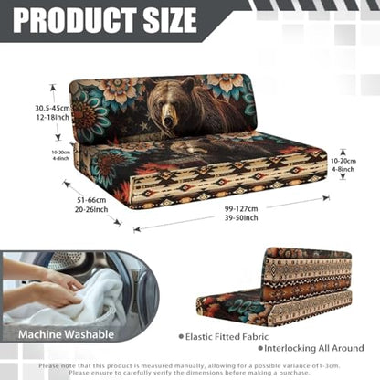 RV Dinette Cushion Covers with Aztec Boho Flower Bear Print - Stretchable Couch Cushion Covers Washable Slip Covers for Loveseat Sofa Slip Covers, Easy to Install - color: Aztec Boho Flower Bear