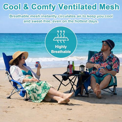 Romswi Compact High Back Beach Chair, Lightweight Low Seat Travel Chair, Beach Chair Fits in Suitcase, 400lbs Heavy Duty Folding Camping Chair with Cup Holder & Pocket, Green - color: Green - High Back