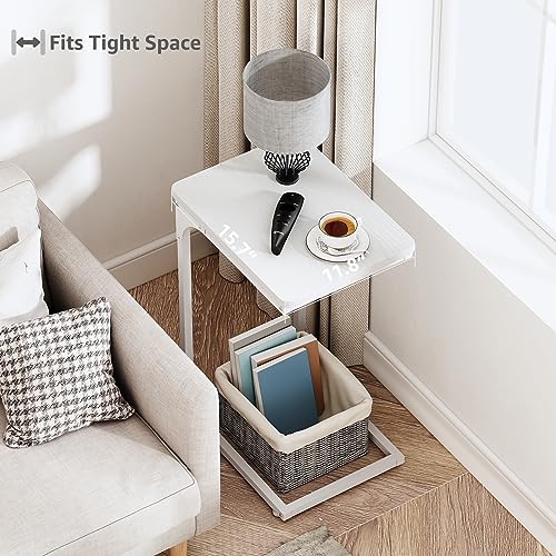 QEEIG C Table Side Table Set of 2 Living Room Sets C Shaped Couch Tray End Tables Modern, White (017-30-002WW) - color: White, size: 11.8"W x 15.7"D x 25.6"H (2P)