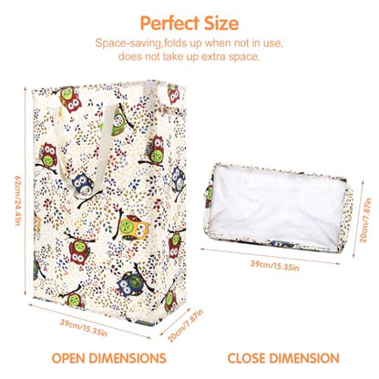 Odonata Slim Laundry Hamper Handles Collapsible Laundry Basket Thin Dirty Clothes Basket Narrow Laundry Bag Foldable Dirty Hamper 48L (Owl) - color: Owl