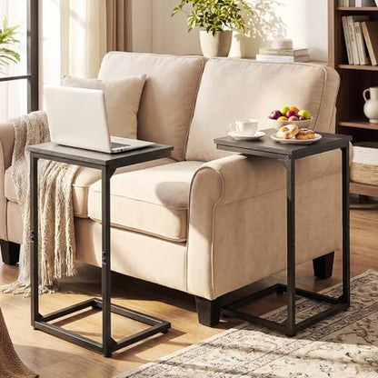 AMHANCIBLE C Shaped End Tables Set of 2, Couch Side Tables that Slide Under Sofa, Slim TV Trays for Living Room and Bedroom, Narrow Space Saving Laptop Workstation, Dark Grey HET02BDG - color: Dark Grey