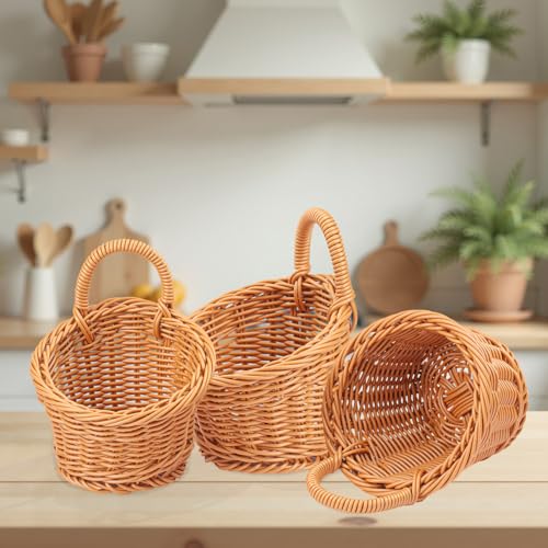 8 Pack 5.5 x 4.3 inch Woven Hanging Fruit Basket, Wall Hanging Wicker Baskets, Wall fruit Wicker Basket for Kitchen, Planter, Vegetable & Fruit, Boho Home Decor - size: 8 Pack 5.5 x 4.3 inch