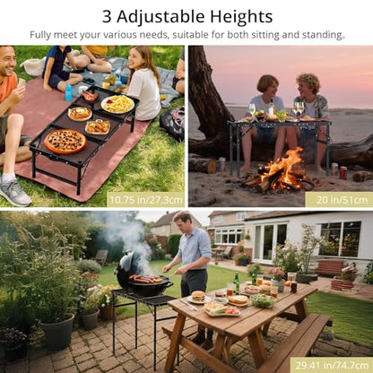 Anbte 3ft Tri-fold Grill Table, 2 Adjustable Heights Max 29.5" Sturdy Metal Grill Table with Storage Bag, Heat-Resistant Tabletop, Portable Handle for Cooking BBQ Outdoor Travel, 35" x 16", Black - size: 35.4“L x 16"W x 29.5H"