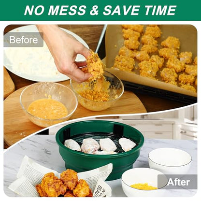 FJNATINH Collapsible Batter Bowl - Mess Free Better Breader Shaker Bowl with Lid Breading Shaker Container - Great for Fried Fish, Fried Chicken, Onion Rings, Wings & More,No Leak,Easy to Store - color: Olive Green