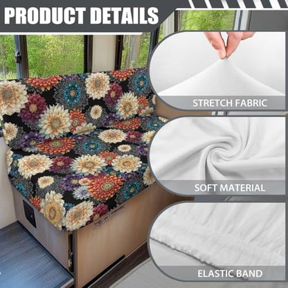 RV Dinette Cushions Covers, Bohemia Flower RV Sofa Seat Slipcovers with 1 Backrest Cover & 1 Bench Cover Sofa Slipcovers Accessories for Travel Trailer Couch - color: Bohemia Flower