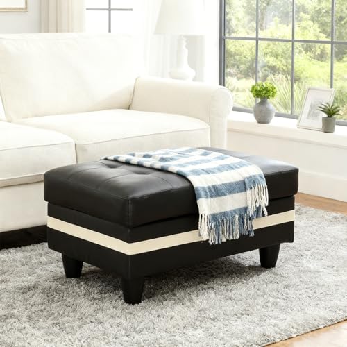 Leather Storage Ottoman Footstool Bench for Living Room Furniture,33.5" Large Square Foot Rest Stool Coffee Table,Leather Sofa Chair for Home Decor,Bedroom,Apartment,Rv Car(Black Stripe) - color: Black Stripe 33.5