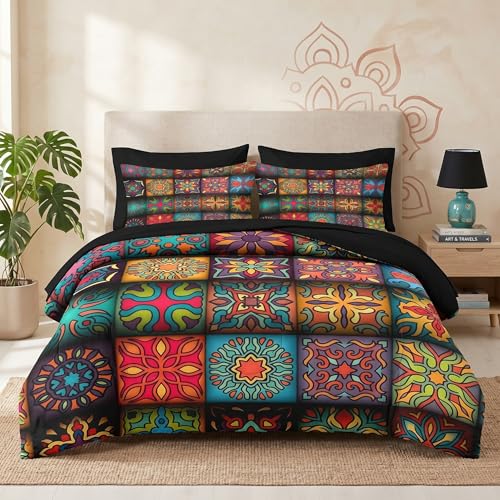 Pamnest Comforter Set Full Size, Mexico Colorful Mandala Vintage 7 Pcs Bedding for Kids and Adults, Bohemian Flower Bed Sheet Sets with Fitted Sheet 2 Pillowcases & 2 Shams for Bedroom Bed Decor - color: Mandala, size: Full