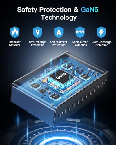 MEKIOJEO 12 Ports Aluminum Alloy 380W Charging Station Fast USB C Charger Block 65W Laptop GaN Charger for MacBook Pro/Air/iPad Pro/iPhone (Blue) - color: Blue