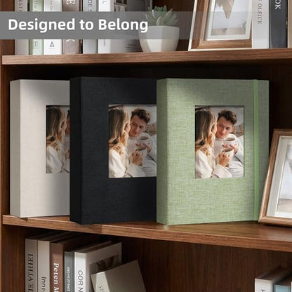 5x7 Photo Album, Slip In Fabric Cover Scrapbook with Front Window, Holds 52 Photos (26 Pockets), for Baby, Wedding, Travel, Black - color: Black, size: 26 Pockets