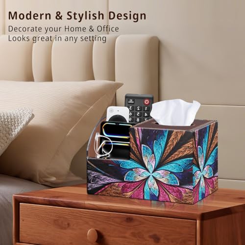 BLIENCE PU Leather Square Tissue Box Cover - Multi-Functional Tissue Box Holder, Tissue Box Cover with Storage,Tissue and Remote Control Holder, Cube Tissue Box Organizer Bedroom Nightstand End Table - color: Butterfly