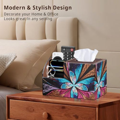 BLIENCE PU Leather Square Tissue Box Cover - Multi-Functional Tissue Box Holder, Tissue Box Cover with Storage,Tissue and Remote Control Holder, Cube Tissue Box Organizer Bedroom Nightstand End Table - color: Butterfly