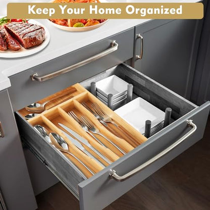 Upassion Bamboo Kitchen Drawer Organizer, 8.25 Inch Utensil Organizer Silverware Utensil Holder for Samll Drawer, Silverware Organizer for Cutlery Knives, Natural - size: 8.25 x 13 inch (5 Slots)