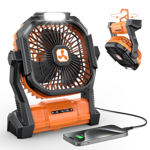 Portable Fan Rechargeable, Cordless Battery Powered Fan with LED Lantern, Small Table Fan, USB Battery Operated Fans for Travel Bedroom Home Camping Tent Office Beach Desk Picnic Barbecue Fishing - color: Orange, size: Medium