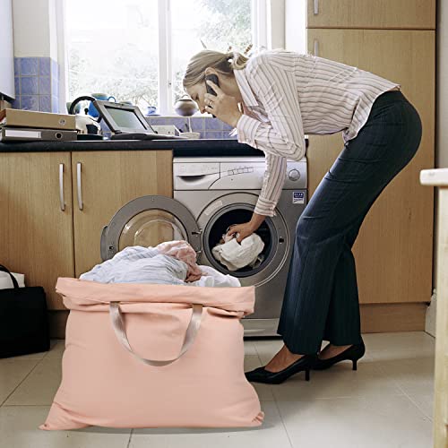 Cotton Canvas Laundry Bag with Handles & Drawstring Straps, Heavy Duty Extra Large Laundry Bags for Laundromat and Household, 25.5x34 Inch, Light Pink - color: Light Pink
