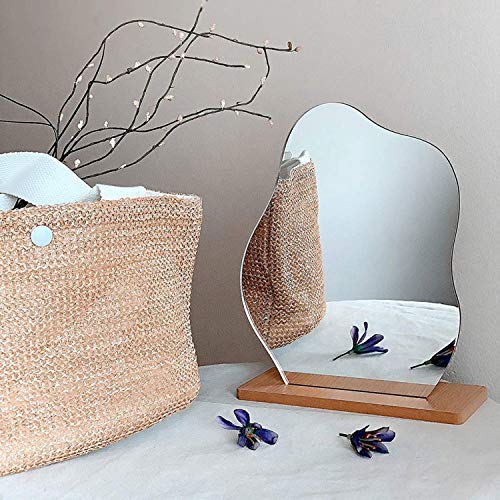 Acrylic Makeup Mirror for Desk with Stand Aesthetic Desk Decor Vanity Mirror Frameless Table top for Bedroom,Living Room and Minimal Spaces Room Decor (Baby Fat) - color: Baby Fat