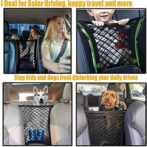 Dog Car Net Barrier with Auto Safety Mesh Organizer Baby Stretchable Storage Bag Universal for Cars.