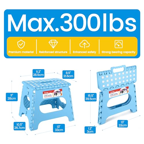 ACSTEP Folding Step Stool for Adults 11 Height Lightweight Plastic Stepping Stool Foldable Step Stool Hold up to 300lbs Non Slip Collapsible Stool Blue - color: Blue, size: 11 Inch( Pack of 1)