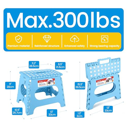ACSTEP Folding Step Stool for Adults 11 Height Lightweight Plastic Stepping Stool Foldable Step Stool Hold up to 300lbs Non Slip Collapsible Stool Blue - color: Blue, size: 11 Inch( Pack of 1)