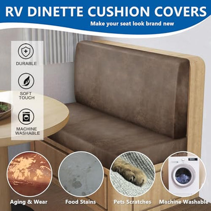 ANARACHON Leather Look RV Dinette Cushion Covers, Stretchable Camper Couch Cushion Covers Washable RV Bench Seat Cover for Travel Trailer Couch (1 Backrest Cover & 1 Bench Cover, 02 Light Brown) - color: 02 Light Brown, size: 1 Set