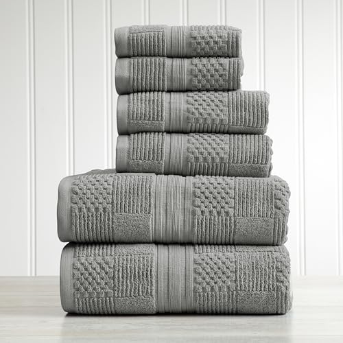 Springtree Home 100% Cotton Bathroom Towel Set | 6 Piece Set - Grey Towels | Geometric Textured Design | Absorbent & Quick-Dry | Oeko-TEX® Standard 100 Cotton | Myla Collection - Carbon - color: Carbon, size: 6 Piece Set