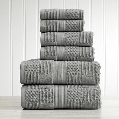Springtree Home 100% Cotton Bathroom Towel Set | 6 Piece Set - Grey Towels | Geometric Textured Design | Absorbent & Quick-Dry | Oeko-TEX® Standard 100 Cotton | Myla Collection - Carbon - color: Carbon, size: 6 Piece Set