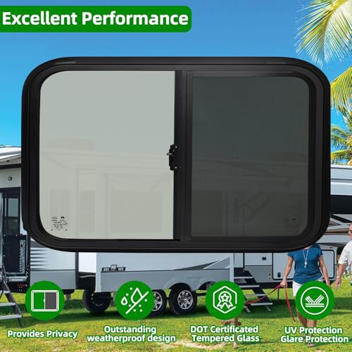 30"W x 20"H RV Window for Trailer Camper,Horizontal Sliding Replacement RV Window for Cargo Trailer with Screen&Trim Ring Fit 15/16" or 1-3/8" Thick Wall,Allow Error 1/16",DOT Approved - size: 30"W x 20"H