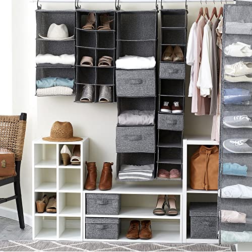 Household Essentials 10 Pocket Double Hang Canvas Shoe Organizer Side‑by‑Side Hanging Storage, Gray - color: Gray