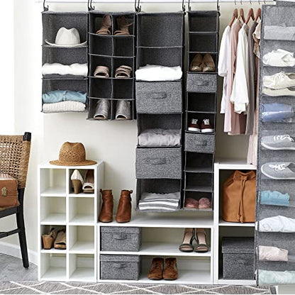Household Essentials 10 Pocket Double Hang Canvas Shoe Organizer Side‑by‑Side Hanging Storage, Gray - color: Gray