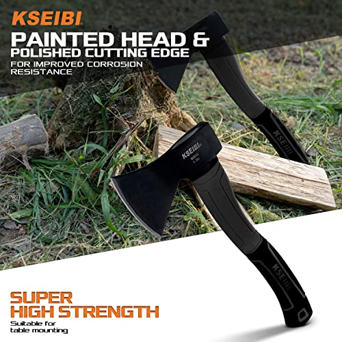 KSEIBI Wood Axe, 274151 Small Outdoor Camp Hatchet 14 Inch for Splitting and Kindling Wood, Forged Steel Blade with Anti-Slip and Shock Reduction Fiber Glasses Handle Great Throwing Axes and Hatchets - style: Black