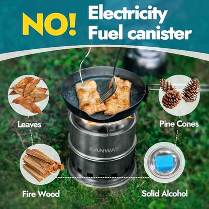 CANWAY Percolator Coffee Pot & Portable Camping Stove Set for Backpacking Hiking Stainless Steel Mini Wood Burning Stove 9 CUP Camping Stovetop Coffee Maker Outdoor Home with Carry Bag - style: Set