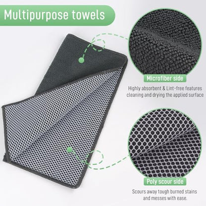 SINLAND Microfiber Dish Cloth Kitchen Washcloth Best Kitchen Cloths Cleaning Cloths Poly Scour Side 12"x12" 20Pack Dark Grey - color: Dark Grey, size: 12inchx12inch 20pack