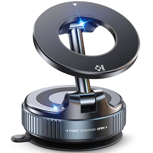 Jononser Magnetic Suction Cup Phone Mount for Magsafe, 360° Adjustable Magnetic Car Phone Holder, Pocket Size Foldable Car Mount, Cell Phone Holders for Your Car for iPhone 17 16 15 14 13 12 Series - color: Black