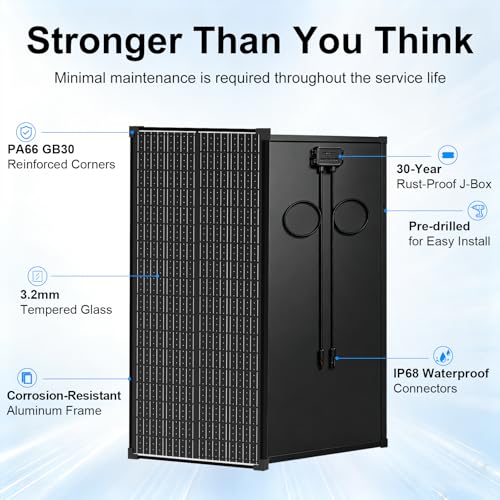 100W Solar Panel N-Type, 12V N-Type 100 Watt Solar Panels 18BB 25% High-Efficiency IP68 Waterproof for RV Marine Trailer Camper Rooftop Farm Other Off-Grid System (100W Solar Panel Black)