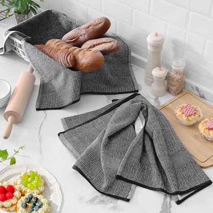 Homaxy Premium Kitchen Towels(18”x 28”, 6 Pack), Large Cotton Kitchen Hand Towels, Flat and Terry Dish Towels, 380 GSM Highly Absorbent Tea Towel Set with Hanging Loop, Black - color: Black, style: 6-pack